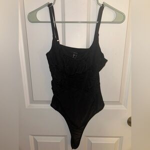 Ruched black bodysuit